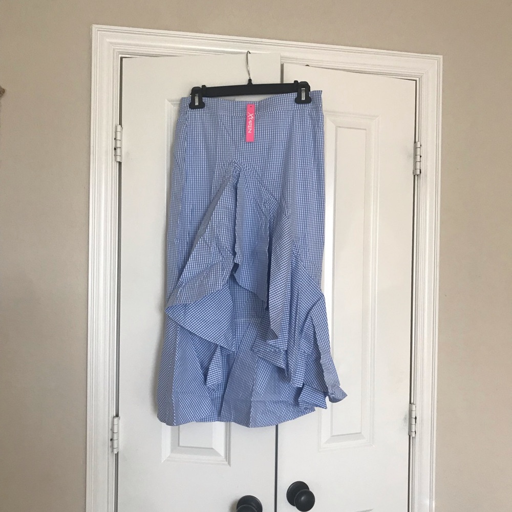 Gingham ruffles high low skirt